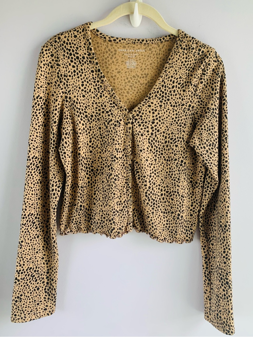 American Eagle Soft & Sexy Cardigan Leopard Cropped Casual Office EUC Small
